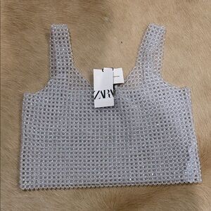 Zara Metallic Silver Mesh Crop Top